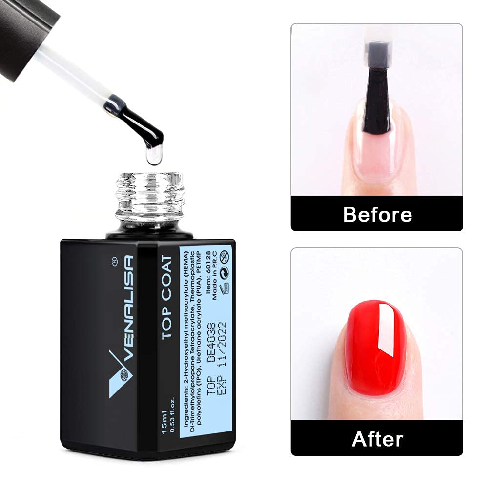 VENALISA 15ML No Wipe Tempered Top Coat - Scratch Resistant High Gloss Soak Off Gel Nail Polish Finish Long Lasting Set Gel Nail Kit - Image 7