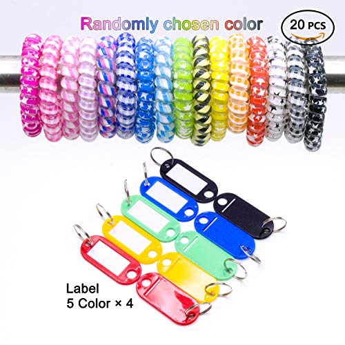 20Pack Plastic Coil Stretch Elastic Spring Spiral Bracelet Key Ring