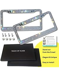 Bling   Marco para matrícula, diseño de diamantes de imitación con forma de diamante, para mujeres, marco para matrícula, de acero inoxidable con brillantes, 2 unidades