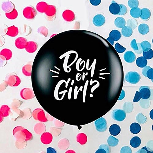 FONBALLOON PARTY 2PCS 36'' Giant Black Round Gender Reveal Balloon Pop Boy or Girl with Pink and Blue Confetti for a Baby Shower