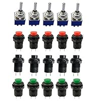 Aoyoho 15Pcs Off/ON Thread SPST Latching Type Push Button Switch and 5Pcs ON/ON 2 Position DPDT Toggle Switch