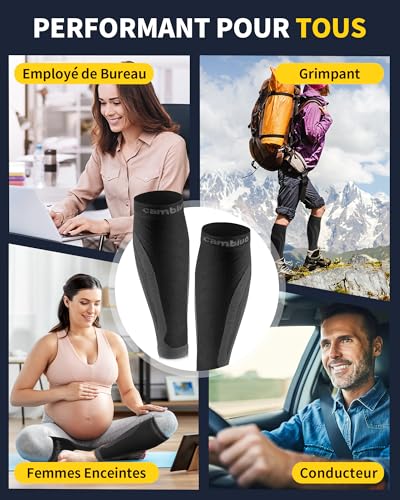 CAMBIVO 2 Pairs of Compression Calf Sleeves, Compression Sleeves, Compression Socks, Women and Men, Compression Socks for Sports, Running, Jogging, Cycling, Fitness, Exercise