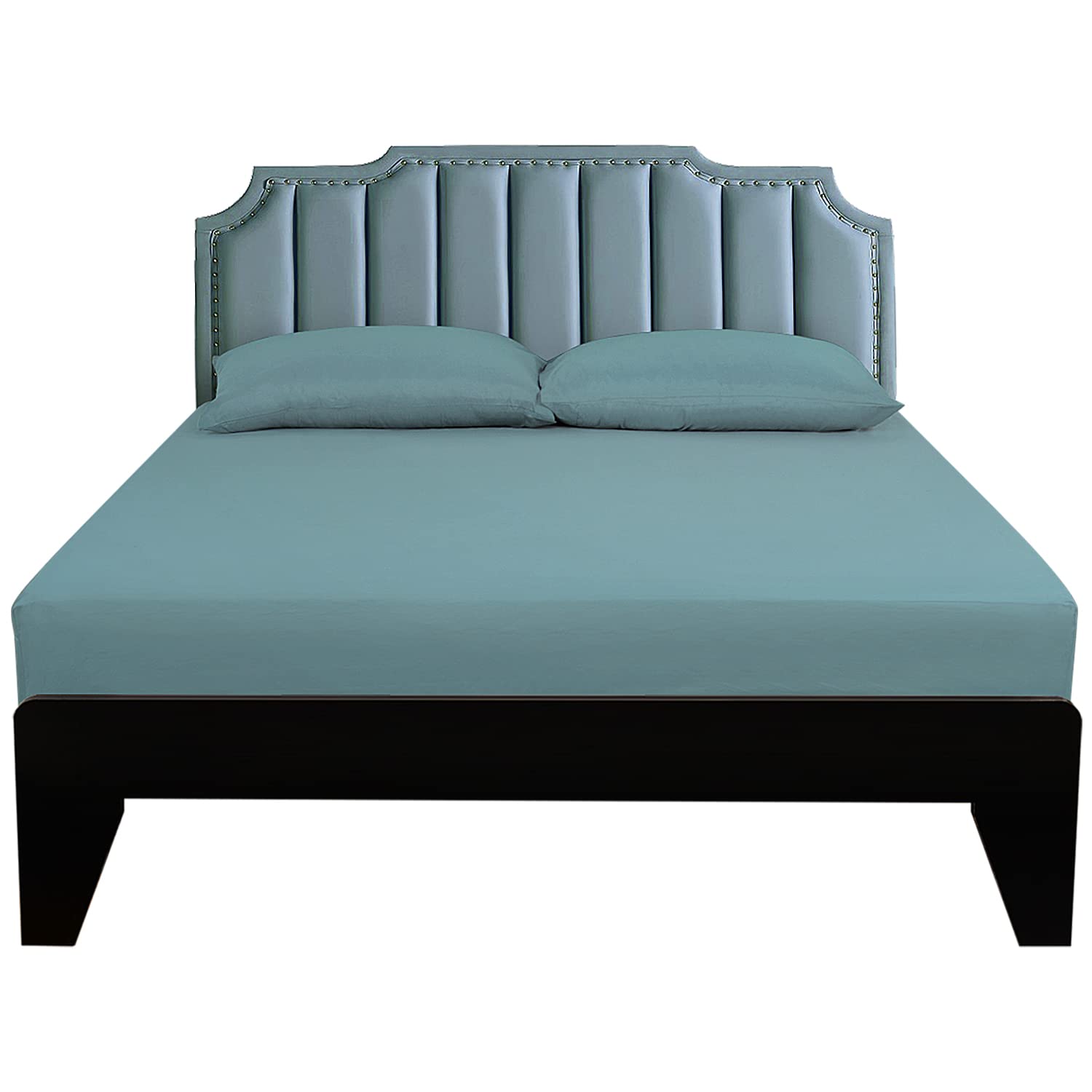 Lirex European Single Fitted Sheets 90x200,100% Cotton 300 Thread Count Soft Breathable Deep Pocket up to 12" / 30cm,Blue