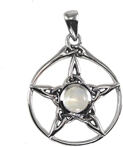 Dryad Design Sterling Silver Wiccan Triquetra Pentacle Pendant with Natural Rainbow Moonstone
