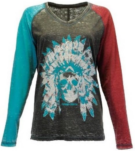 Cowgirl Tuff Western Shirt Womens Long Sleeve Tee Skull Gray F00352