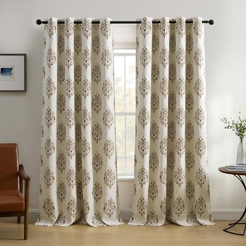 Elrene Medallion Room Darkening Window Curtain, Fabric, Natural, 52 x 84 (1 Panel)