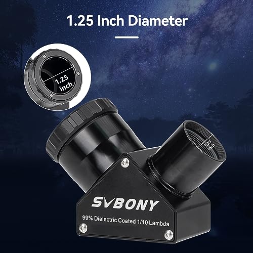 Svbony SV223 Diagonal Mirror, 90° Diagonal Adapter 1.25" Carbon Fiber Material Star Diagonal with Clicklock Locking Mechanism for Planet Observations