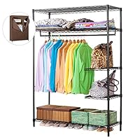 LANGRIA Heavy Duty Wire Shelving Garment Rack Clothes Rack, Portable Clothes Closet Wardrobe,Compact Zip Closet, Extra Large Wardrobe Storage Rack/Organizer, Hanging Rod,Capacity 420 lbs, Dark Brown