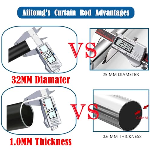Extra Length Telescopic Curtain Rod, 3M Telescopic Curtain Rod, Telescopic Tension Rod for Bathroom, Bedroom (190-360cm, Diameter 32mm)