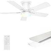 Flush Mount Ceiling Fans with Lights 42 Inch, Remote Control, 3CCT Dimmable, 6 Speeds, Noiseless Reversible DC Motor, Low Profile Hugger White Ceiling Fan for Living Room, Patio, Indoor/Outdoor, ETL