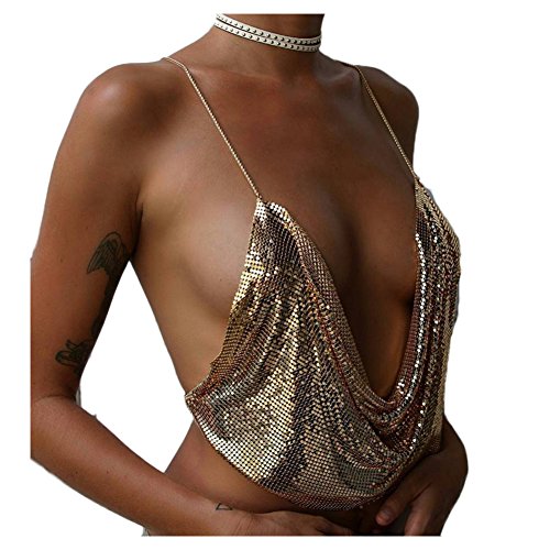 MineSign Fashion Sexy Chain Necklace Beach Party Bra Camisole Chain Bikini Necklaces Body Jewelry (Gold)