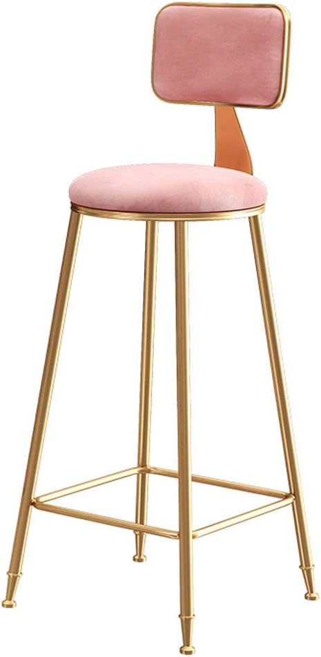 LJFYXZ Modern Barstools Chair High stool Velvet pad Golden metal legs With backrest Casual dining chair Bearing weight 200kg (color : PINK, Size : 65CM)