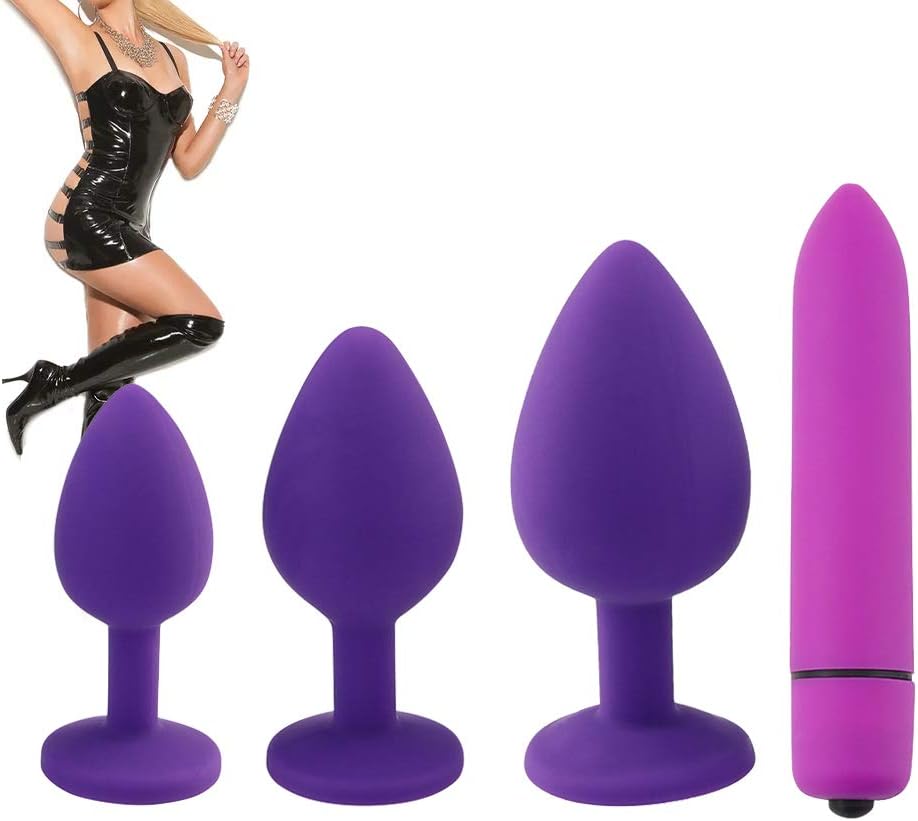 4Pcs/Set Silicone Trainer Kit, Stimulator Beginners Silicone Plugs Toys for Women and Men Soft Share Pleasure Trainer Kits Purple