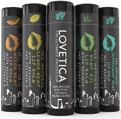 100% Natural Lip Balm with Beeswax, Calendula & Vitamin E by Lovetica. Best Lip Plumper Moisturizer for Severely Chapped or Cracked Lips or Dry Skin. Try it Today! (4 Pack 0.18/oz each)