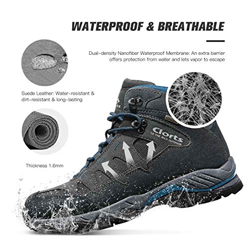 Clorts Men's Pioneer Hiking Boots Waterproof Suede Leather Lightweight Hiking Shoes Dark Grey/Blue 11.5 M US