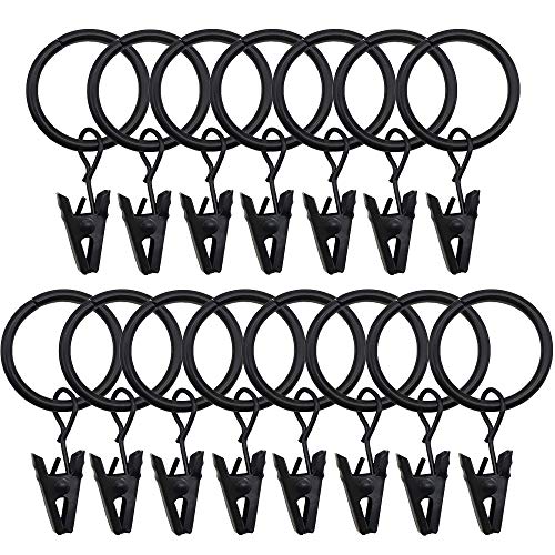 Curtain Rings with Clips Decorative Drapery Rings Rustproof Vintage 1 Inch Interior Diameter (15pcs, Black)