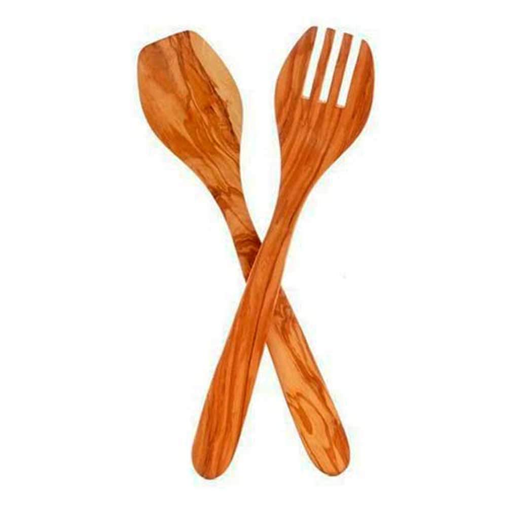 Eddingtons Olive Contemporary Salad Set, Wood, Brown, 33 cm, Pack of 2