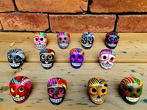 Assortment of Small Ceramic Sugar skull Figurine, Three Count