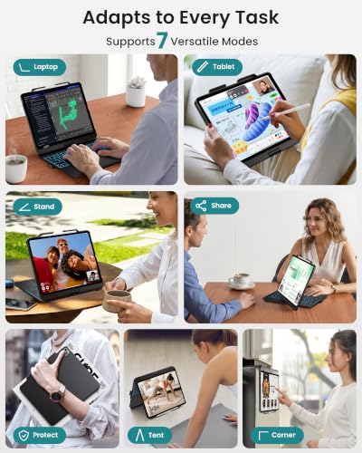 typecase Touch Case with Keyboard for iPad Pro 13"(M5/M4, 2025/2024), iPad Air 13"(M4/M3/M2, 2026/2025/2024) & iPad Pro 12.9", Trackpad, 360° Rotatable, 11-Colors Backlit, Space Black | For iPad Pro 13/Air 13/Pro 12.9, 11‑Color Backlit Keys, Pencil Holder, 7 Modes, Space Black, for Office, Travel, Drawing
