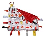 Educational Firefighter Baby Tag Blanket- Sensory - Ribbons Sewn Shut Into Tabs