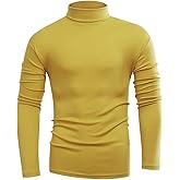 Beauhuty Men's Basic Turtleneck Long Sleeve T-Shirts Fleece Knitted Casual Pullover Top