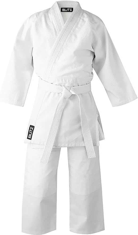 Blitz Judo Gi White 1/140cm - Traditional Wrap Uniform with White Belt