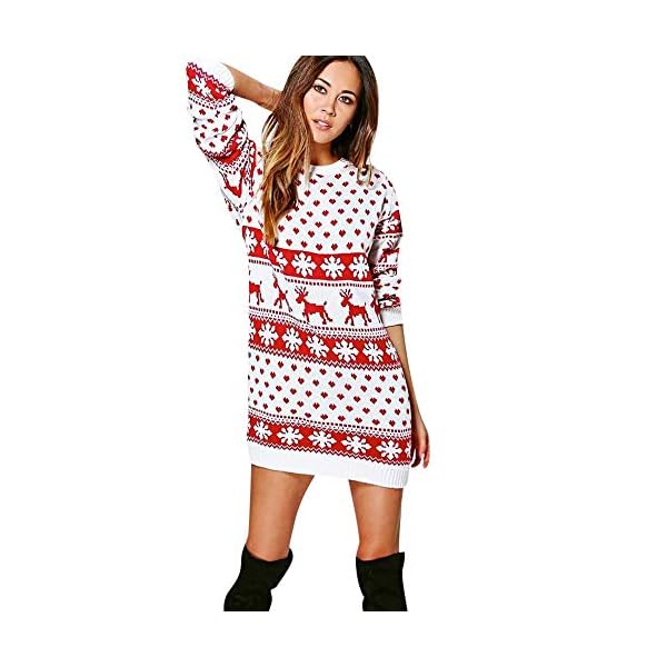 Clearance Forthery Christmas Sweater Women Ugly Snowflake Merry Xmas Mini Dress