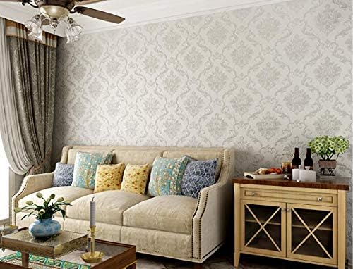 Eurotex Textured Damask Desige PVC Wallpaper roll for Living Room, Bedroom Walls (21inch x 33ft, Roll 57 sqft, White)