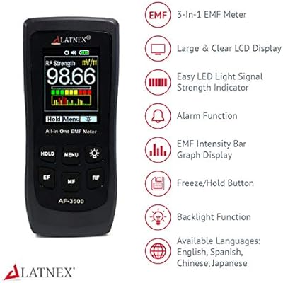 AF-3500 EMF Meter RF Detector y lector con certificado de calibración – Medidas de radiación EMF alta y baja de teléfonos móviles torres, Smart Meters, WiFi, líneas de alimentación, electrodomésticos, cajas eléctricas: