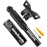 Mini Bike Pump with Glueless Puncture Repair Kit - Fits Schrader & Presta Valves - Be Carefree on a Bike Ride with attached Mountain Bike Accessories - Use it as a Ball Pump to inflate Sports Balls