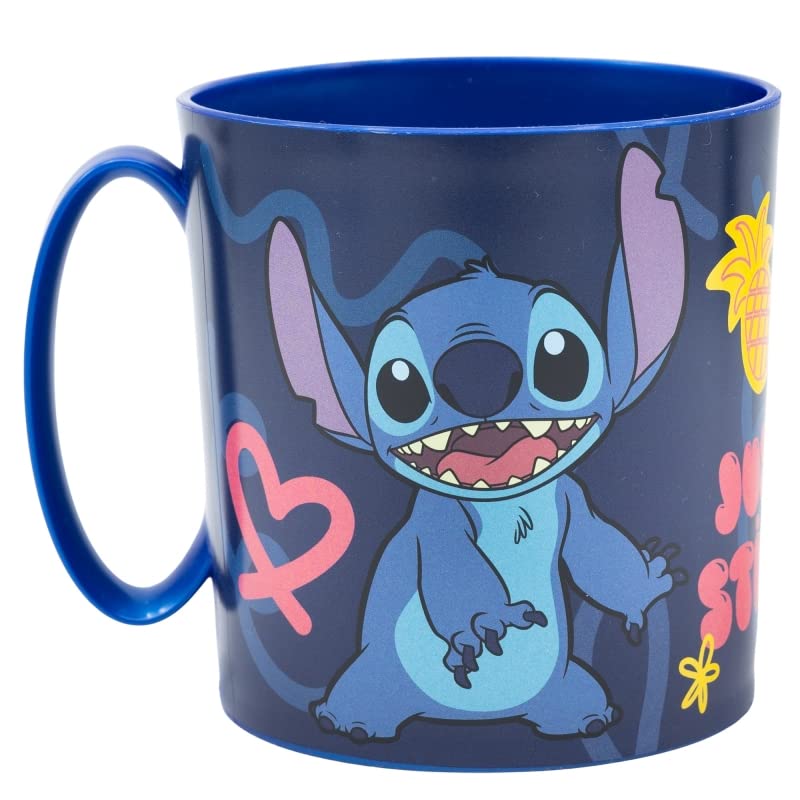 Golddunes Kids 2023 Character Licence Mug 350ML Drinking Re-Usable Plastic Cup Microwave Safe (Stitch)