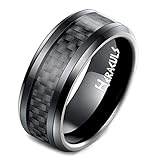 HERACULS 8MM Tungsten Carbide Ring for Man Black Carbon Fiber Inlay Polish Edges Wedding Engagement Band Ring Size 8
