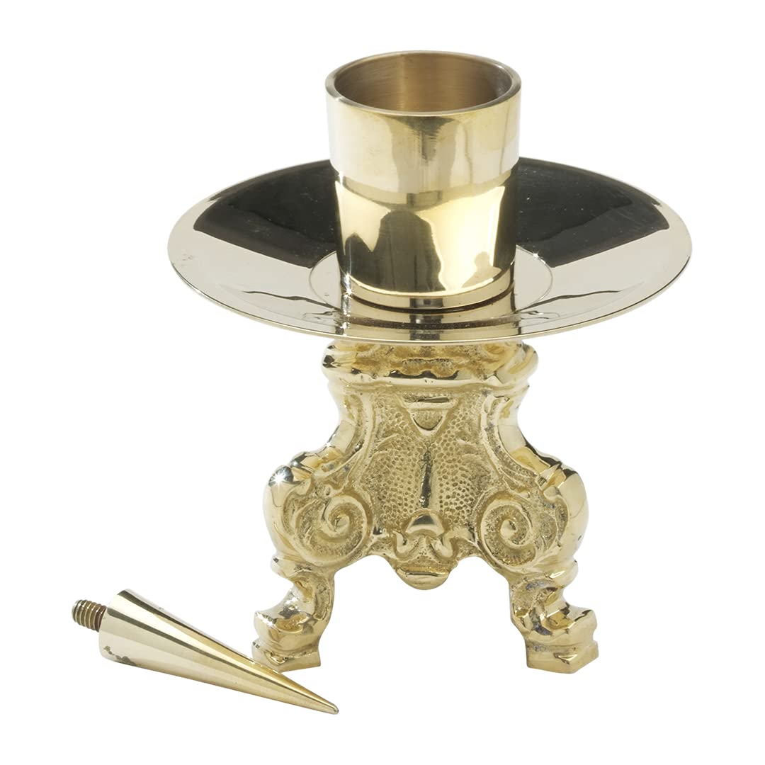 NKlaus Tripod Candlestick 13cm High Brass Gold Plated Altar Candlestick with Spike Candle Holder 10758