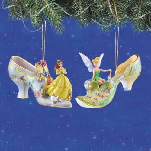 Disney's Once Upon A Slipper Belle and Tinker Bell Figurine Shoe Ornaments Set of 2