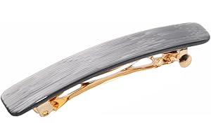 French Amie Small 2 1/4 inch Celluloid Handmade Hair Barrette No Slip Grip Durable Styling Women Hair Accessories Hair Clip for Girls, Made in France(Metallic Grey)