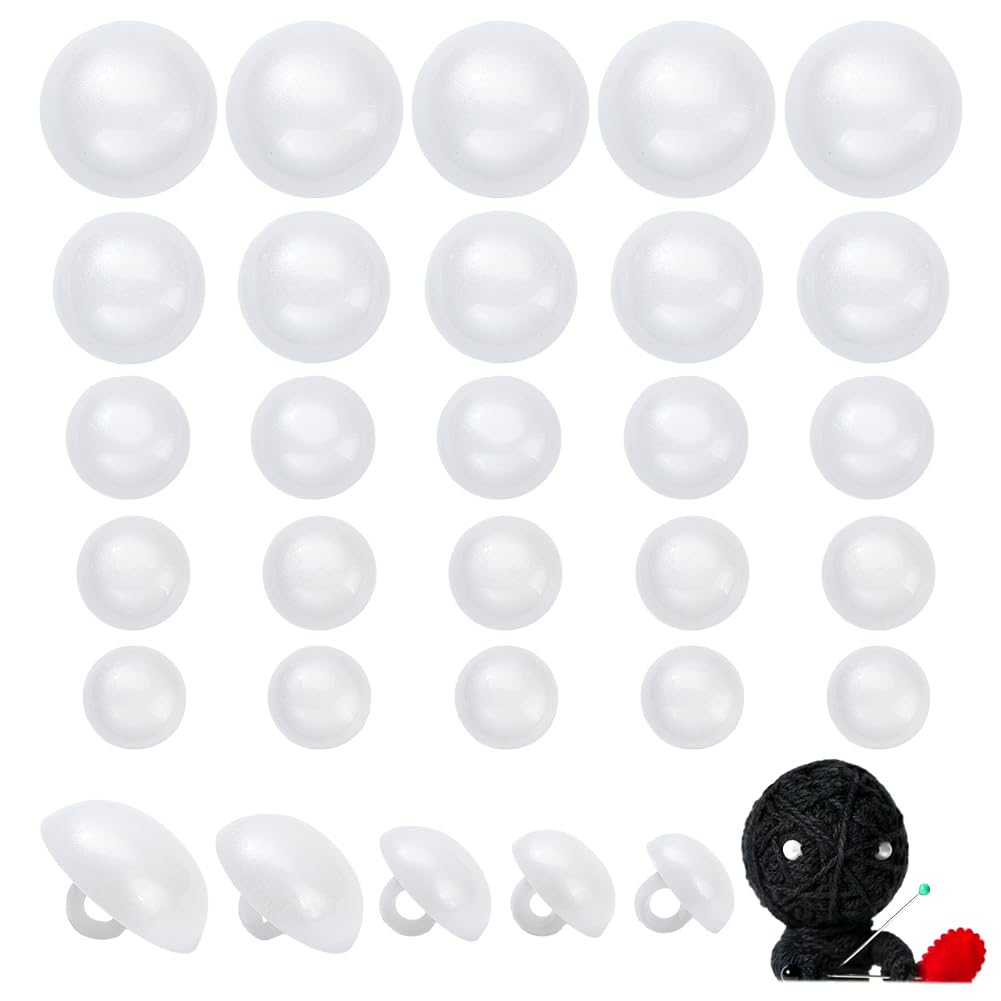 PH PandaHall 200pcs White Crafts Eyes Sewing Crafting Eyes Buttons Safety Animal Noses and Eyes Round Buttons for Crochet Puppet Plush Stuffed Animals Amigurumi Clothing Making 10/11.5/12.5/15/17mm