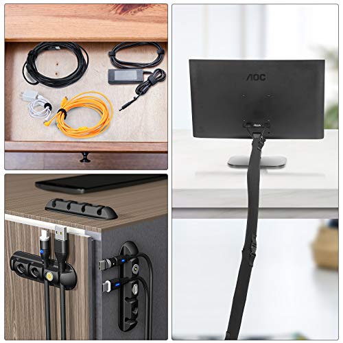 Cord Management Organizer Kit 4 Cable Sleeve with 10 Pack Self Adhesive Black Cable Clip Holders