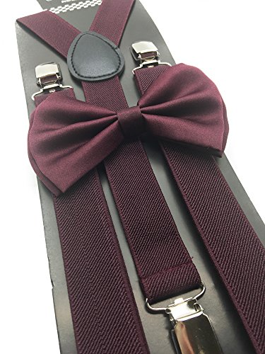 Dark Burgendy Color Wedding Accessories Adjustable Bow Tie & Suspenders