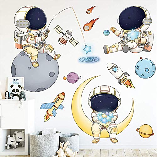 Astronaut Space Travel Wall Decals Removable Wall Stickers Mural for Kids Bedroom Playroom Boys Girls Baby Nursery Rooms Art Wall Decor
