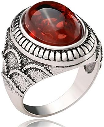 Dudee Jewelry Vintage Ring Tibetan Silver Alloy Oval Ruby Ring Ruby Jewelry Red Emerald Ruby Silver Band Ring