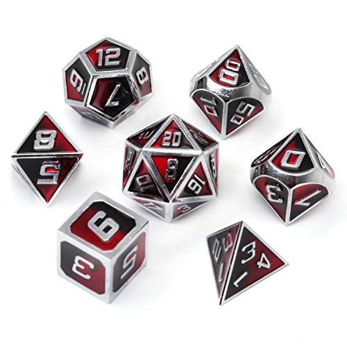 REDSUN D&D Metal Dice,RPG Dice Set,Polyhedral Solid Enamel Zinc Alloy ,New Font,for Role Playing Game Dungeons and Dragons (Dark God)