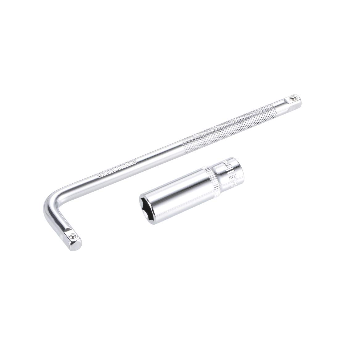 sourcing map Socket Accessory Set of 2 Pcs, 11mm 6-Point Deep Socket 6" L-Shape Extension Handle with 1/4" Drive