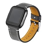 bayite Bands Compatible Fitbit Versa, Classic Genuine Leather Wristband Replacement Accessories Fitness Strap Women Men