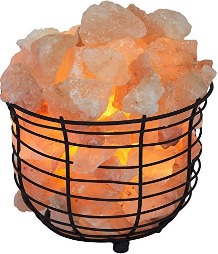 Himalayan Basket Salt Lamp, Natural Glow Himalayan Crystals, Bulb & Dimmer Control, Purifies Air, UL Approved, By Tiabo