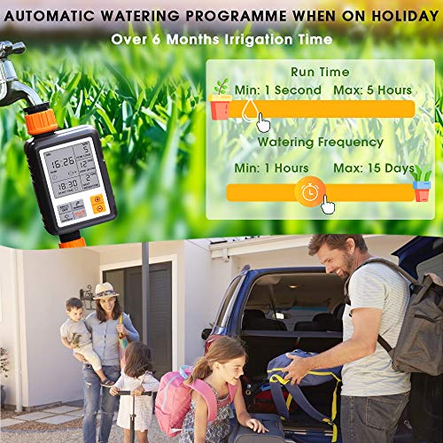 Programmable Water Timer,3" Large Screen/IP65 Waterproof/Child Lock Mode/Auto&Manual Mode/Rain Delay/Upgrade Material,Hose Timer Sprinkler Timer Faucet Digital Watering Timer for Garden Lawn