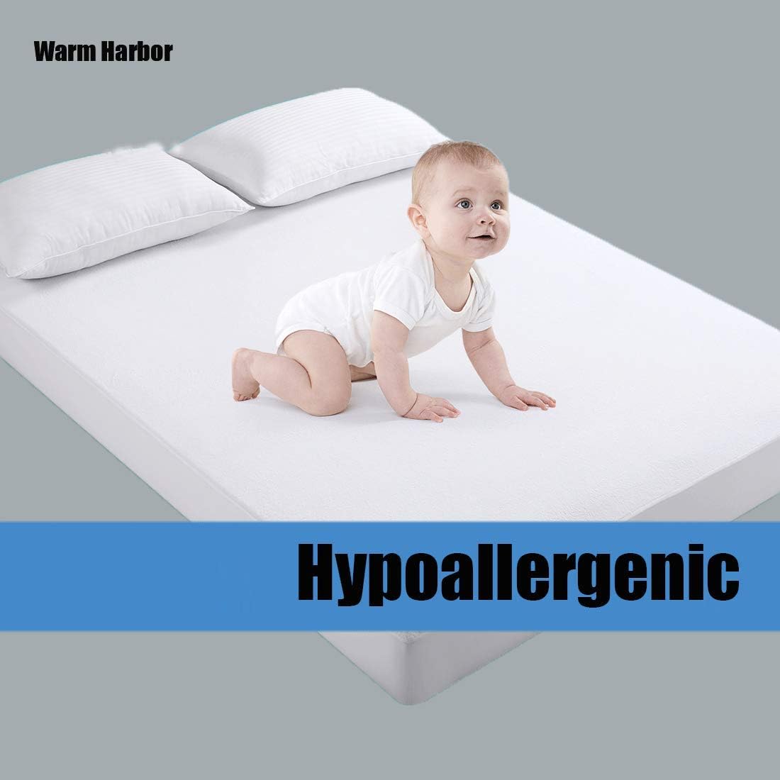 WARM HARBOR Queen Size Bedding 100% Waterproof Mattress Protector,Cotton Mattress Pad Cover,Breathable,Noiseless, Hypoallergenic,Safe Sleep for Adults & Kids (White, Queen): Home & Kitchen