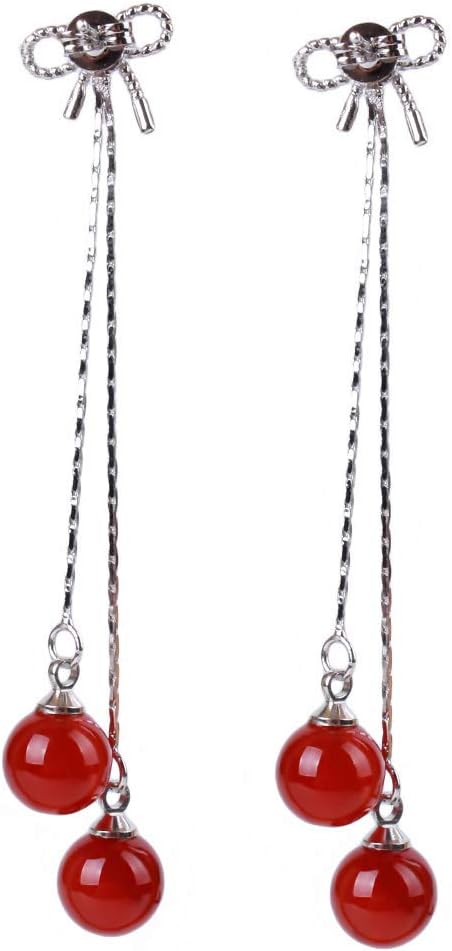 Hengxing Tassel Dangle Earring Zircon Bowknot Faux Pearl Long Chain Drop Fringe Stud Earrings