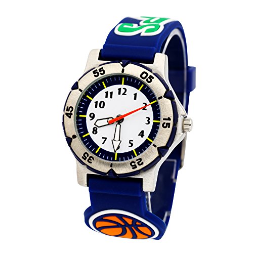 3D Lovely Cartoon Children Watch Silicone Strap Waterproof Digital Round Quartz Wristwatches Time Teacher Gift for Girls Boys Kids (Blue(basket ball))