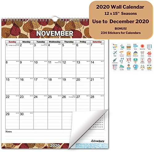 Vertical Wall Calendar 2020 (Seasons), Hanging Monthly Flip Wall Calendar, 12x15", Use to December 2020, School Year Academic Calendar, Bonus Stickers Included