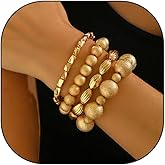 4pcs Gold Beaded Bracelet for Women Gold Plated Acrylic Beaded Bracelet Stackable Strand Bead Ball Bracelets Dainty Jewelry Gift